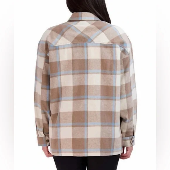 HFX Women's Heavy Flannel Plaid Shirt Jacket (Blue/Camel, Size M) - Picture 2 of 13